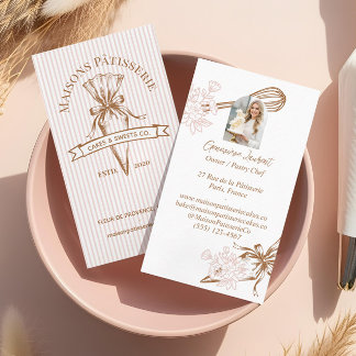 Pink Stripe Floral Baking Utensils Pastry Bakery  名刺