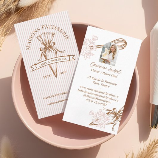 Pink Stripe Floral Baking Utensils Pastry Bakery  名刺