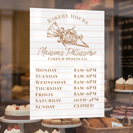 Pink Stripe Floral Piping Bag Bakery Store Hours ウィンドウサイン