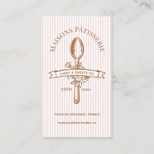 Pink Stripe Floral Spoon Pastry Cakes Bakery Chef 名刺 (正面)