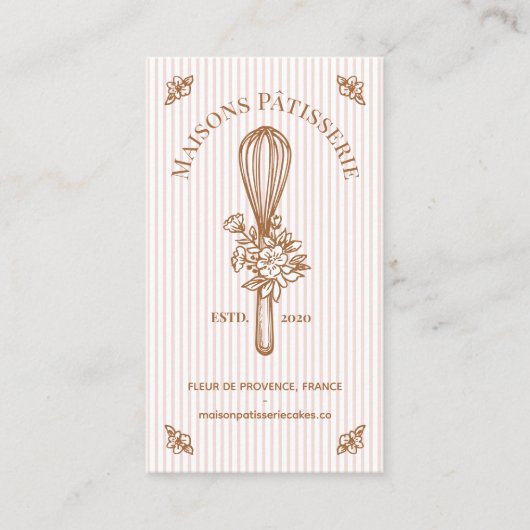 Pink Stripe Floral Whisk Baking Utensil Bakery 名刺 (正面)