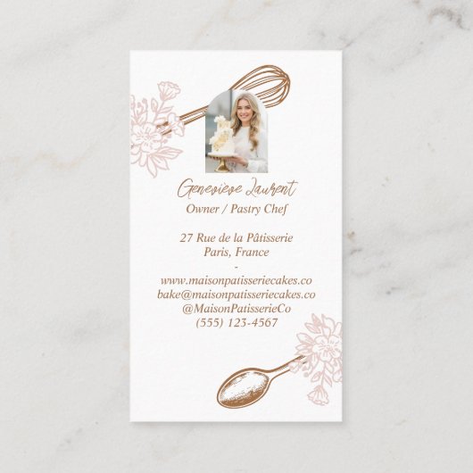 Pink Stripe Floral Whisk Pastry Cakes Bakery Chef 名刺 (裏面)