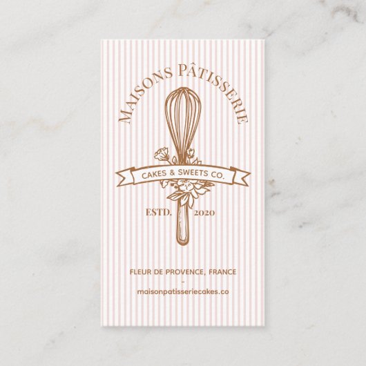 Pink Stripe Floral Whisk Pastry Cakes Bakery Chef 名刺 (正面)
