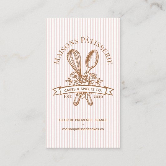 Pink Stripe Floral Whisk Spoon Pastry Bakery Chef 名刺 (正面)