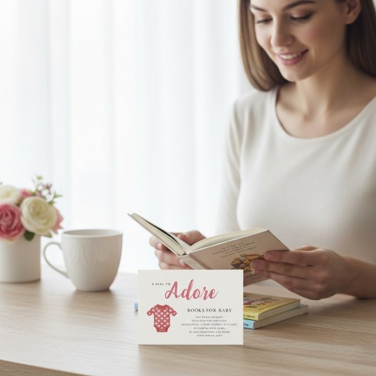 Pink Stripe Girly Adore Book Request Baby Shower  エンクロージャーカード