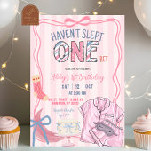  Pink Stripe Haven't slept one bit 1st birthday 招待状