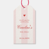 Pink Stripe Heart Valentine Baby Shower Favor ギフトタグ (正面)