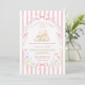 Pink Stripe Little Lamb Baby Shower Floral 招待状 (スタンド正面)