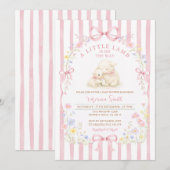 Pink Stripe Little Lamb Baby Shower Floral 招待状 (正面/裏面)