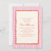 Pink Stripe Orange Wavy Doodle Border Baby Shower 招待状 (正面)