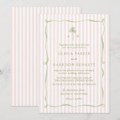 Pink Stripe Palm Tree Tropical Wedding Invitation 招待状 (正面/裏面)