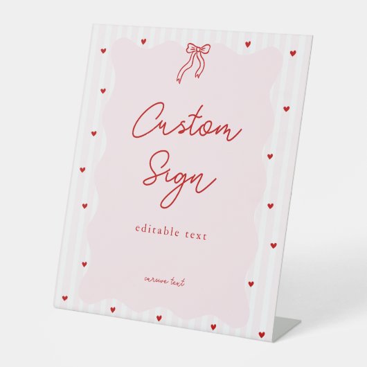 Pink Stripe Red Heart Little Sweetheart Birthday 台座サイン (正面)