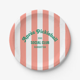  Pink Stripe Retro Après Pickleball Social Club ペーパープレート
