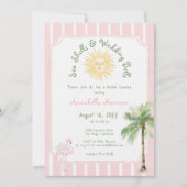 Pink Stripe Shells & Wedding Bells Bridal Shower 招待状 (正面)