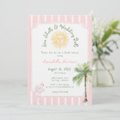 Pink Stripe Shells & Wedding Bells Bridal Shower 招待状 (スタンド正面)