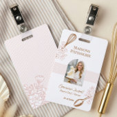 Pink Stripe Whisk Spoon Bakery Business Employee バッジ