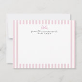  Pink Striped and Bow Baby Girl Nursery note card  招待状 (正面)