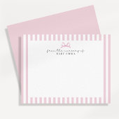  Pink Striped and Bow Baby Girl Nursery note card  招待状