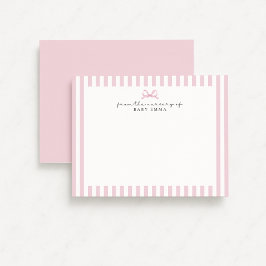  Pink Striped and Bow Baby Girl Nursery note card  招待状
