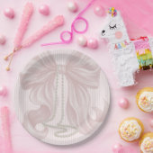 Pink Striped Bow and Pearl Necklace ペーパープレート (パーティー)
