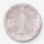 Pink Striped Bow and Pearl Necklace ペーパープレート (正面)