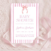 Pink Striped Bow Baby Shower 招待状