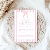 Pink Striped Bow Baby Shower 招待状