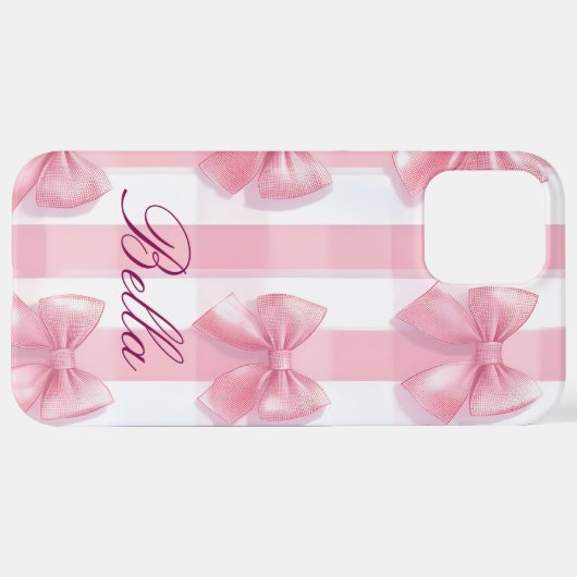 Pink Striped Bow Coquette Aesthetic Cute Girly  iPhoneケース (裏面横)