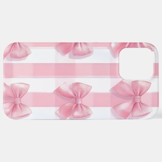 Pink Striped Bow Coquette Aesthetic Cute Girly iPhoneケース (裏面横)