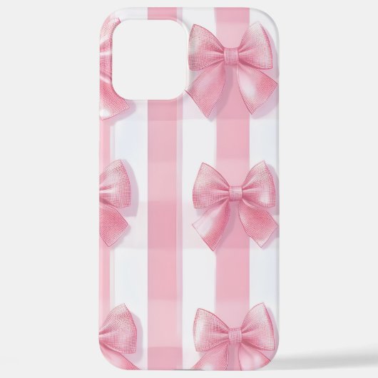 Pink Striped Bow Coquette Aesthetic Cute Girly iPhoneケース (裏面)