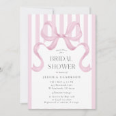 Pink Striped Bow Preppy Bridal Shower Invitation 招待状 (正面)