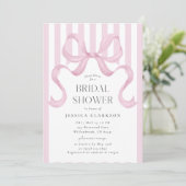 Pink Striped Bow Preppy Bridal Shower Invitation 招待状 (スタンド正面)
