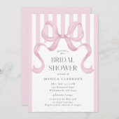 Pink Striped Bow Preppy Bridal Shower Invitation 招待状 (正面/裏面)