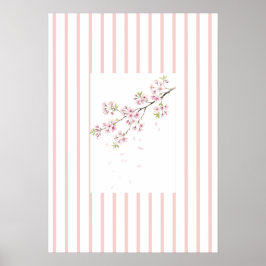 Pink Striped Cherry Blossom Wall Art Print ポスター