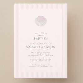 Pink striped coast shell baptism Invitation 招待状