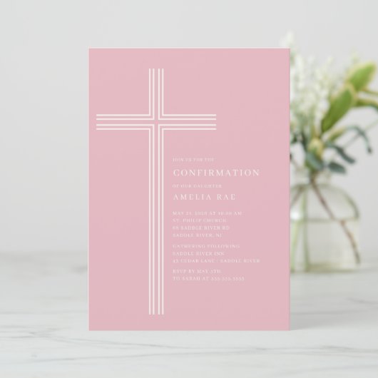 Pink Striped Confirmation Invitation 招待状 (スタンド正面)