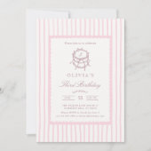 Pink Striped Coquette Third Birthday Invitation  招待状 (正面)
