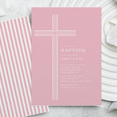 Pink Striped Cross Baptism  招待状