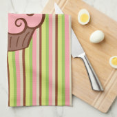 Pink Striped Cupcake Kitchen Towel  キッチンタオル (四つ折り)