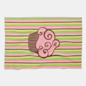Pink Striped Cupcake Kitchen Towel  キッチンタオル (横)