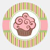 Pink Striped Cupcake Stickers ラウンドシール (正面)