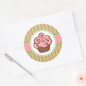 Pink Striped Cupcake Stickers ラウンドシール (封筒)