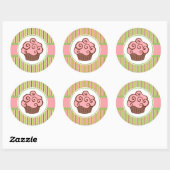 Pink Striped Cupcake Stickers ラウンドシール (シート)