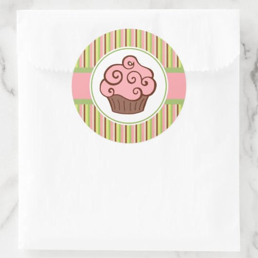 Pink Striped Cupcake Stickers ラウンドシール (バッグ)