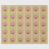 Pink Striped Cupcake Wrapping Paper  ラッピングペーパー (フラット)