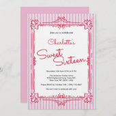 Pink Striped Glam Princess Sweet 16 Party  招待状 (正面/裏面)