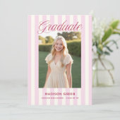 Pink Striped Preppy Graduation 招待状 (スタンド正面)