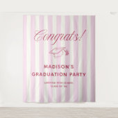 Pink Striped Preppy Graduation Congrats タペストリー (正面)