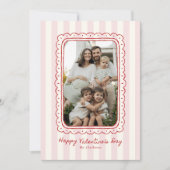 Pink Striped Scalloped Frame Valentine’s Day card 招待状 (正面)