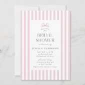 Pink Striped Small Bow Preppy Bridal Shower  招待状 (正面)